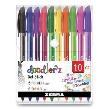 Zebra® Doodler'z Gel Pen, Stick, Bold 1 Mm, Assorted Fashion-neon Ink And Barrel Colors, 10-pack freeshipping - TVN Wholesale
